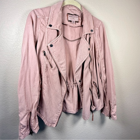 Marrakech Jackets & Blazers - Marrakech Blush Pink Moto Jacket Peplum Utility Cotton XS Anthropologie